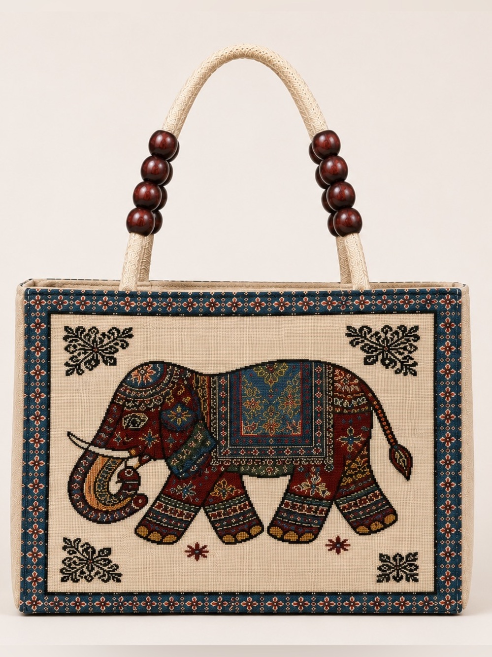 One of a Kind Thai Elephant Woven Tapestry Tote Bag Handmade Boho Purse